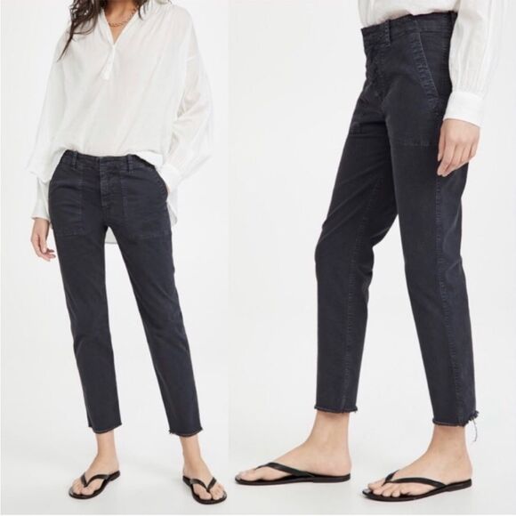 Nili Lotan Blue Frayed Hem Pockets Crop Pants Business Casual Minimalist Modern - Picture 2 of 15